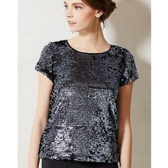 Anthropologie Leifsdottir Sequin T-shirt Tee Blouse Boxy Short Sleeves - Picture 1 of 11